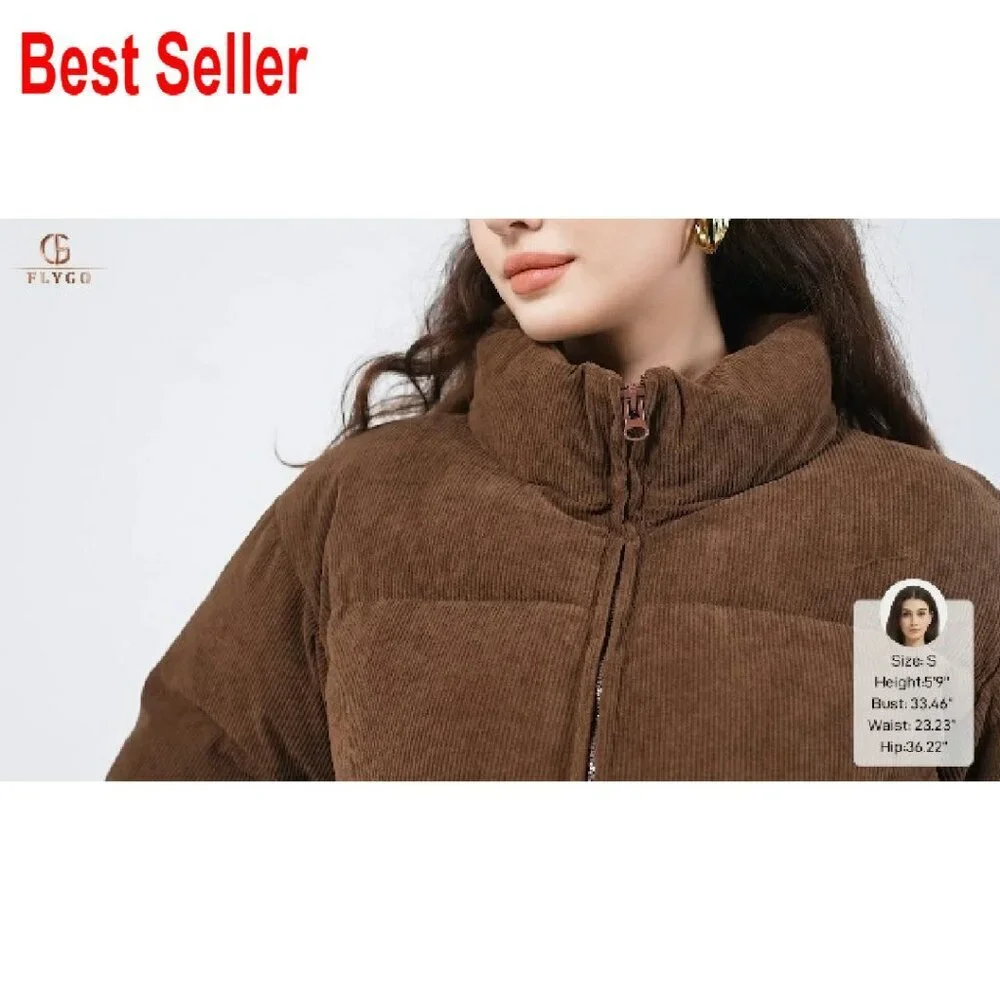 Cropped Corduroy Puffer Jacket Quilted Down Winter Chic Y2K Retro